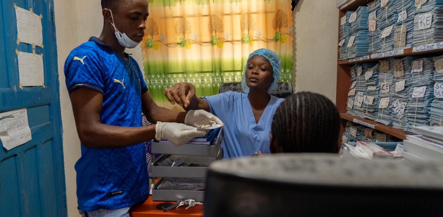 Staff work at the Youth Friendly Center at J.J. Dossen hospital in Harper, Liberia.
