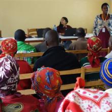 People meet at Kivuye Health Center in northern Rwanda