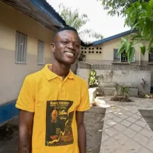 Abdulai, 28, outside of the mental health unit at PIH-supported Koidu Government Hospital in Kono District, Sierra Leone on March 18, 2024.