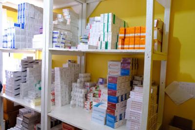 A well-stocked pharmacy at Lakka Government Hospital. 