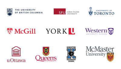 UBC, Simon Fraser, UofT, McGill, York, Western, uOttawa, Queens, Kingston Secondary School, McMaster