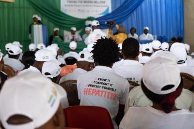 Dozens of Ministry of Health and Sanitation staff and clinicians gather in Sierra Leone