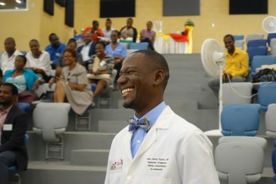 Doctor gives presentation in Haiti