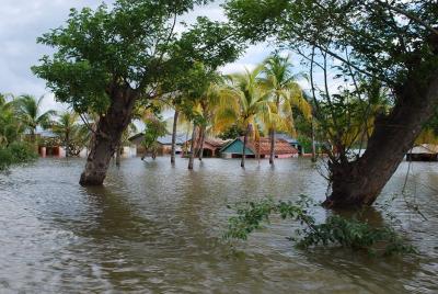 A flooded neighborhood in St. Marc following Hurricane Ike