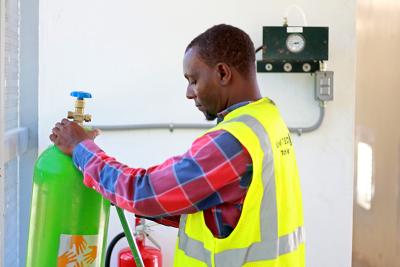 Pierre Louis Wilson, an oxygen plant operator, at the facility’s inaugural event in August 2024.