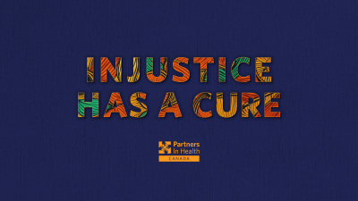 A bold blue background declares “Injustice has a cure.”