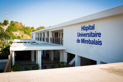 The front entrance at University Hospital in Mirebalais, Haiti