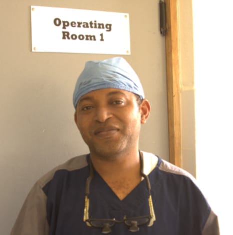 Surgeon Dr. Gerald Ekwen outside the operating room at J.J. Dossen Hospital