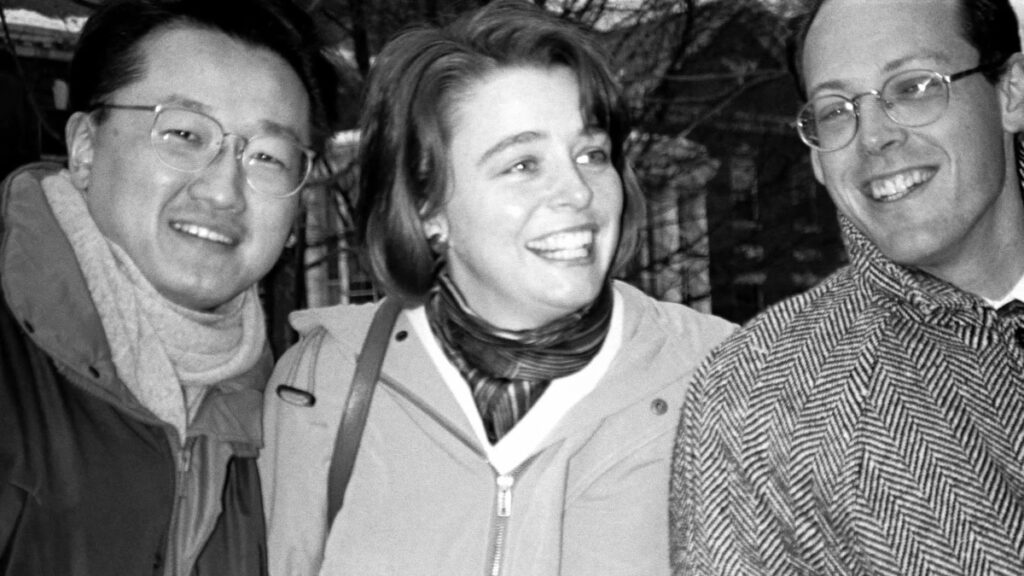 Partners in Health co-founders. Dr. Jim Yong Kim, Ophelia Dahl, and Dr. Paul Farmer, in the early days of PIH.