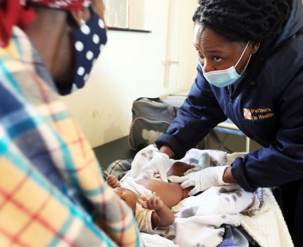 Nurse Maloney Ts’oeunyane conducts a pediatric checkup at Nkau for Maseleta Mosotho’s six-week-old son Thabeleng.



PIH's Nkau Health Center in Mohale's Hoek District, Lesotho.